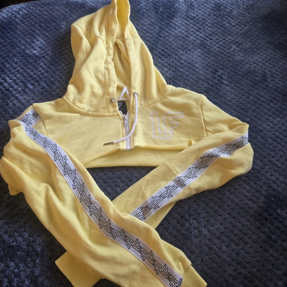 LF Ultra Cropped Yellow Hooded Top And Skirt Set  Size M And S